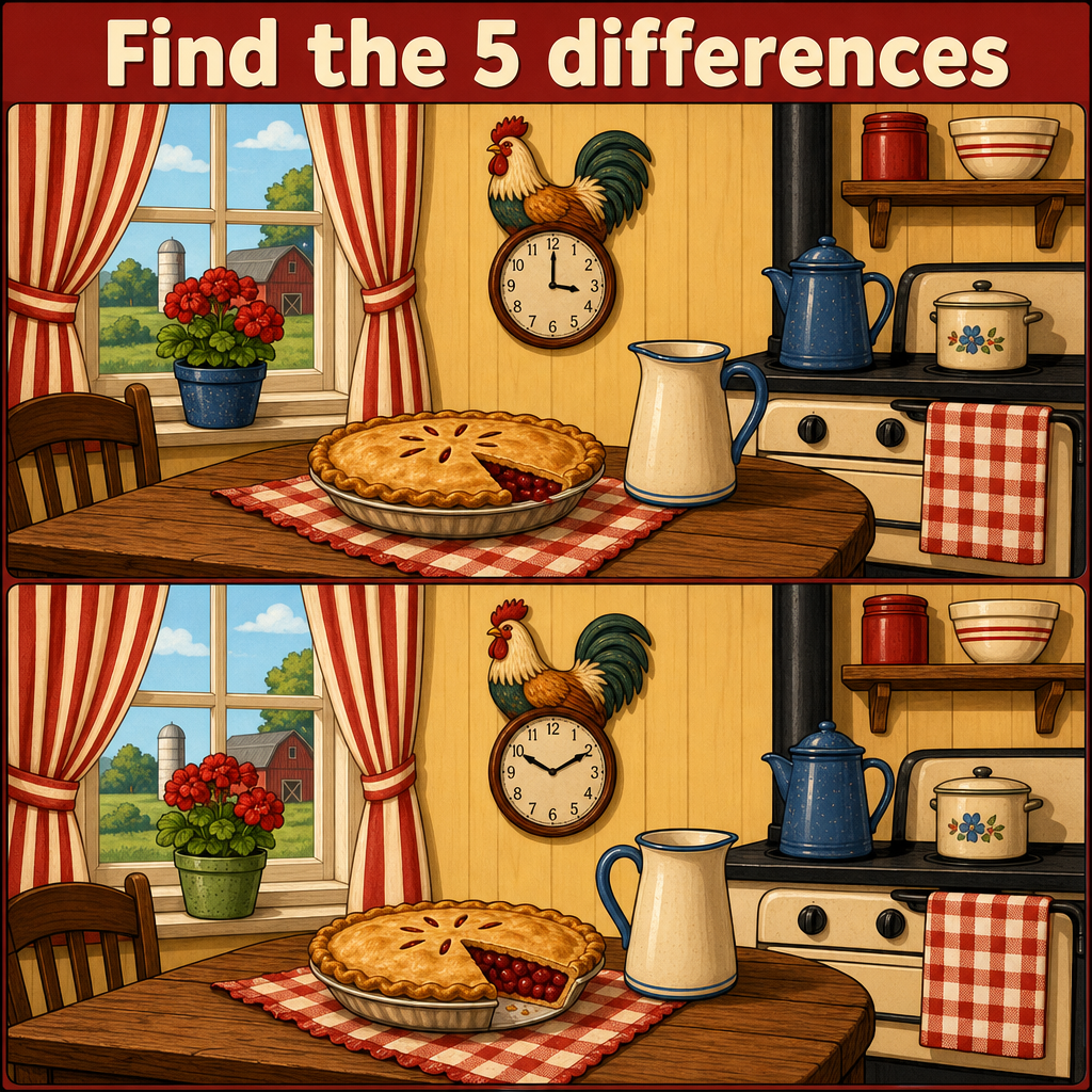 Find the 5 Differences: Farm Kitchen Puzzle Answer
