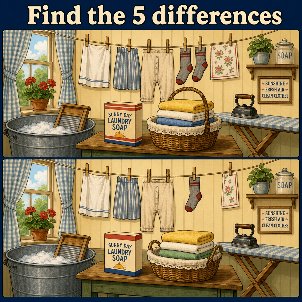 Find the 5 Differences: Laundry Room Puzzle Answer
