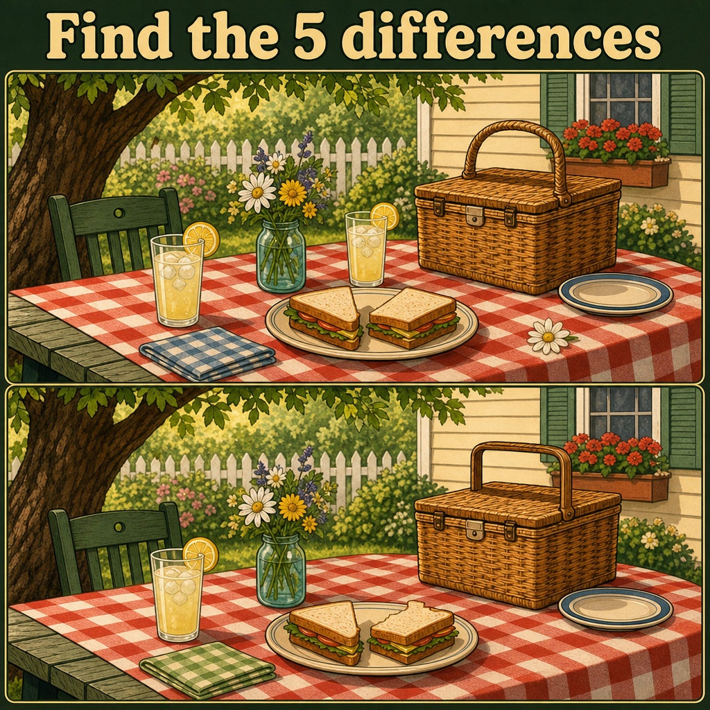 Find the 5 Differences: Picnic Table Puzzle Answer