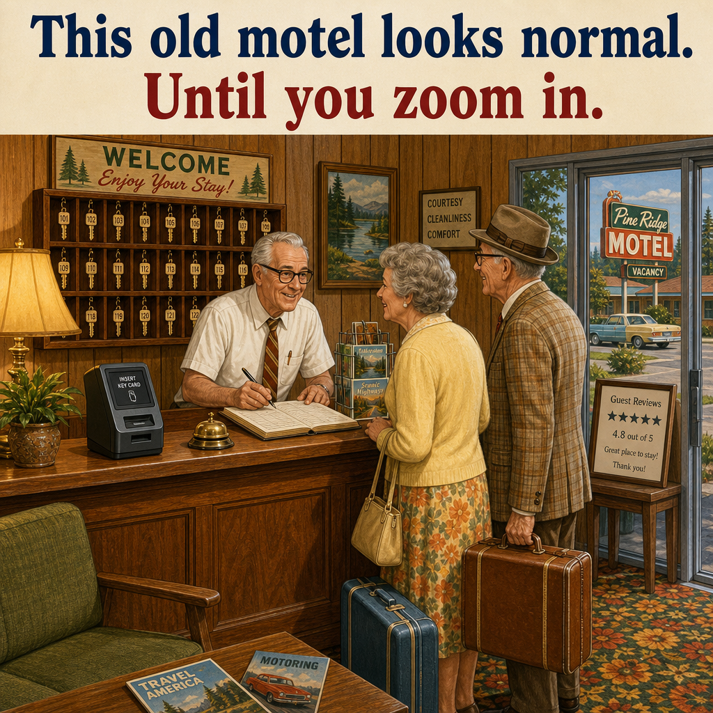 Two Things Are Wrong in This Old Motel Lobby: Answer