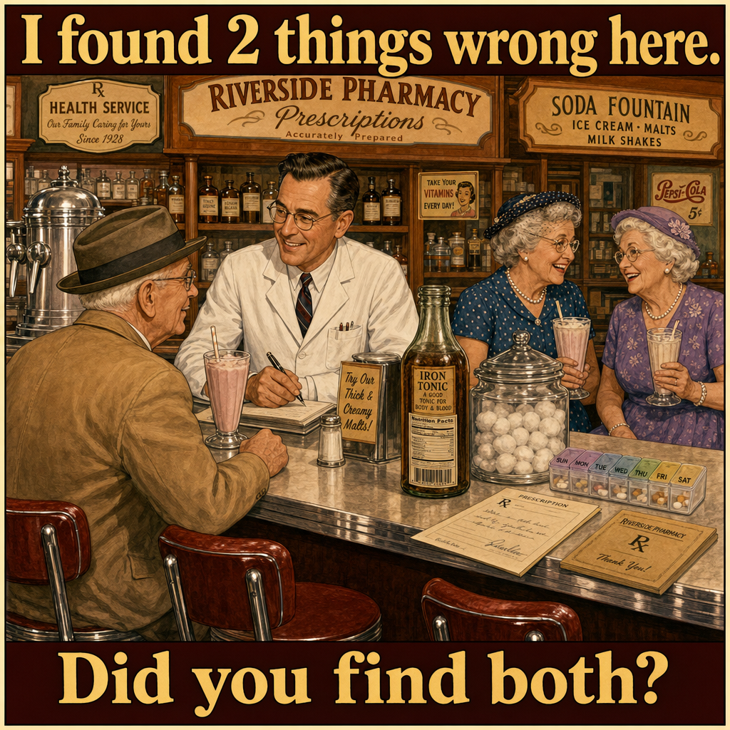 Two Things Are Wrong in This Old Pharmacy: Answer