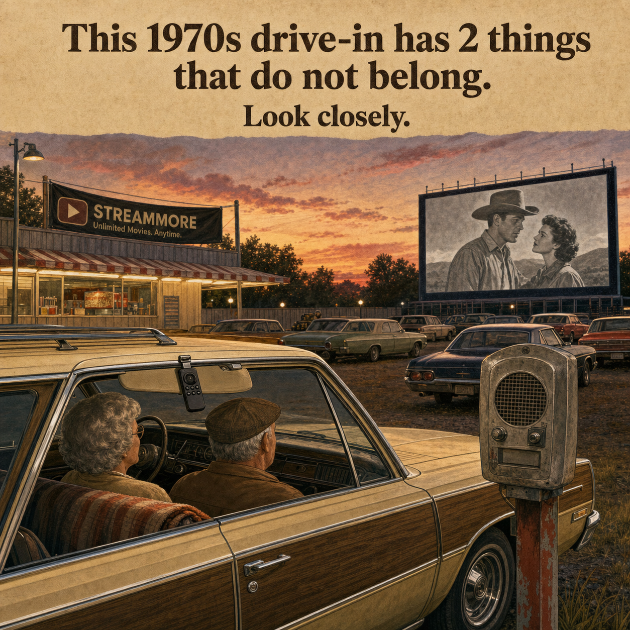 Two Things Are Wrong at This 1970s Drive-In Theater: Answer