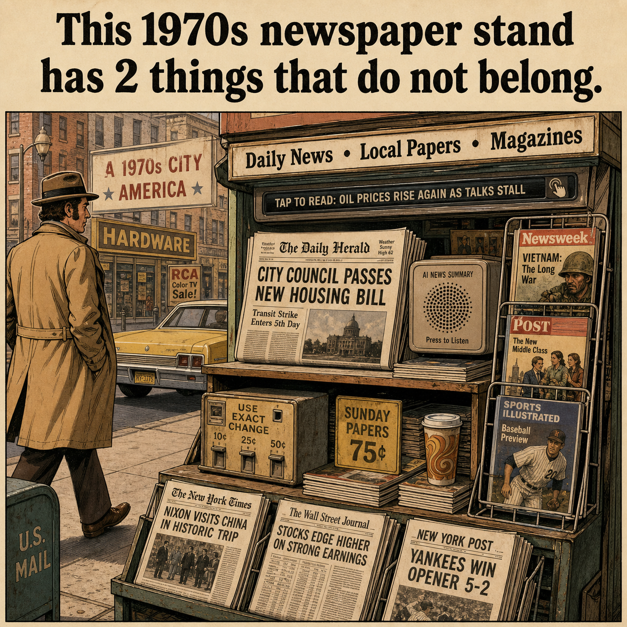 Two Things Are Wrong at This 1970s Newspaper Stand: Answer