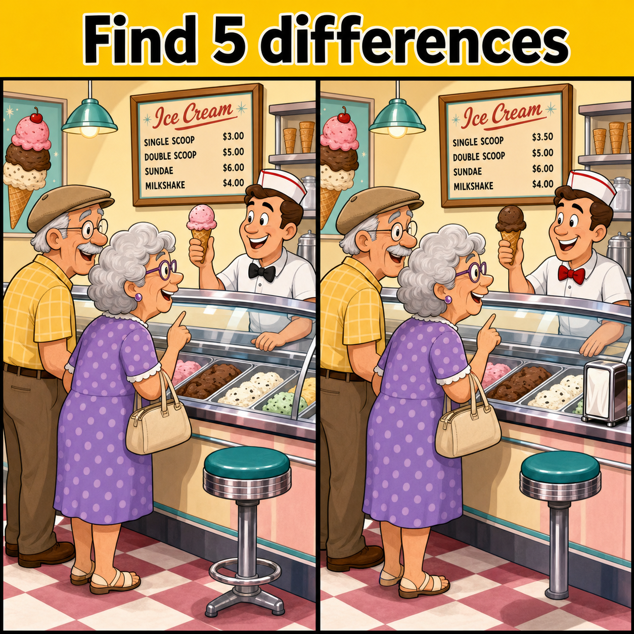Find the 5 Differences: Ice Cream Counter Puzzle Answer