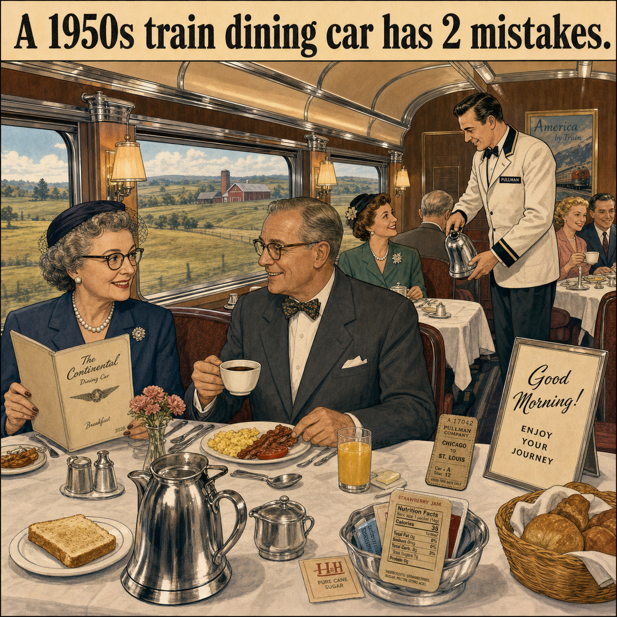 Two Things Are Wrong in This 1950s Train Dining Car: Answer