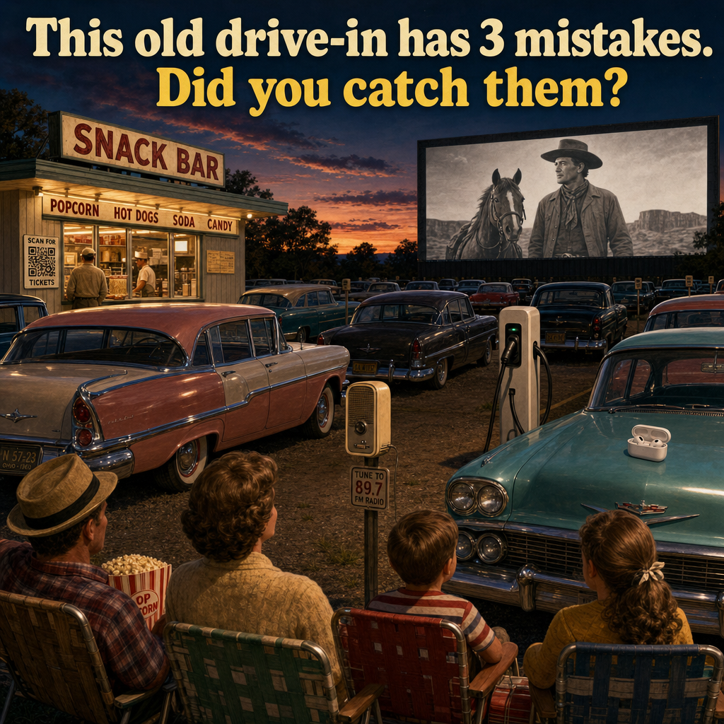 Three Things Are Wrong at This Old Drive-In Movie: Answer