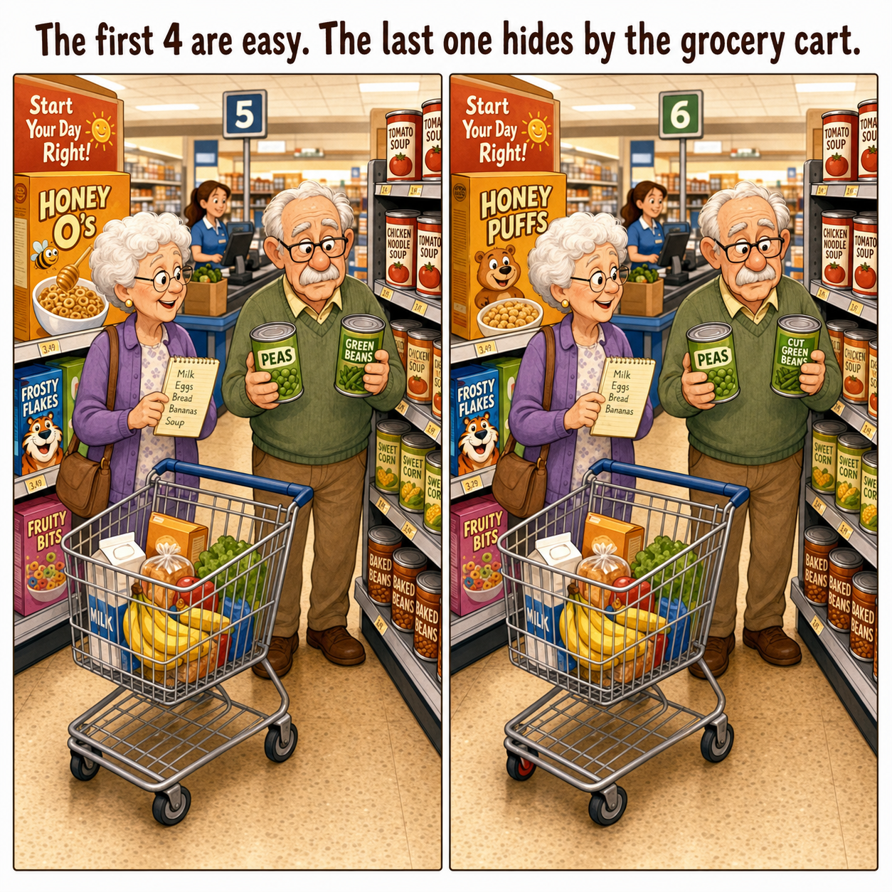 Find the 5 Differences: Funny Grocery Store Puzzle Answer