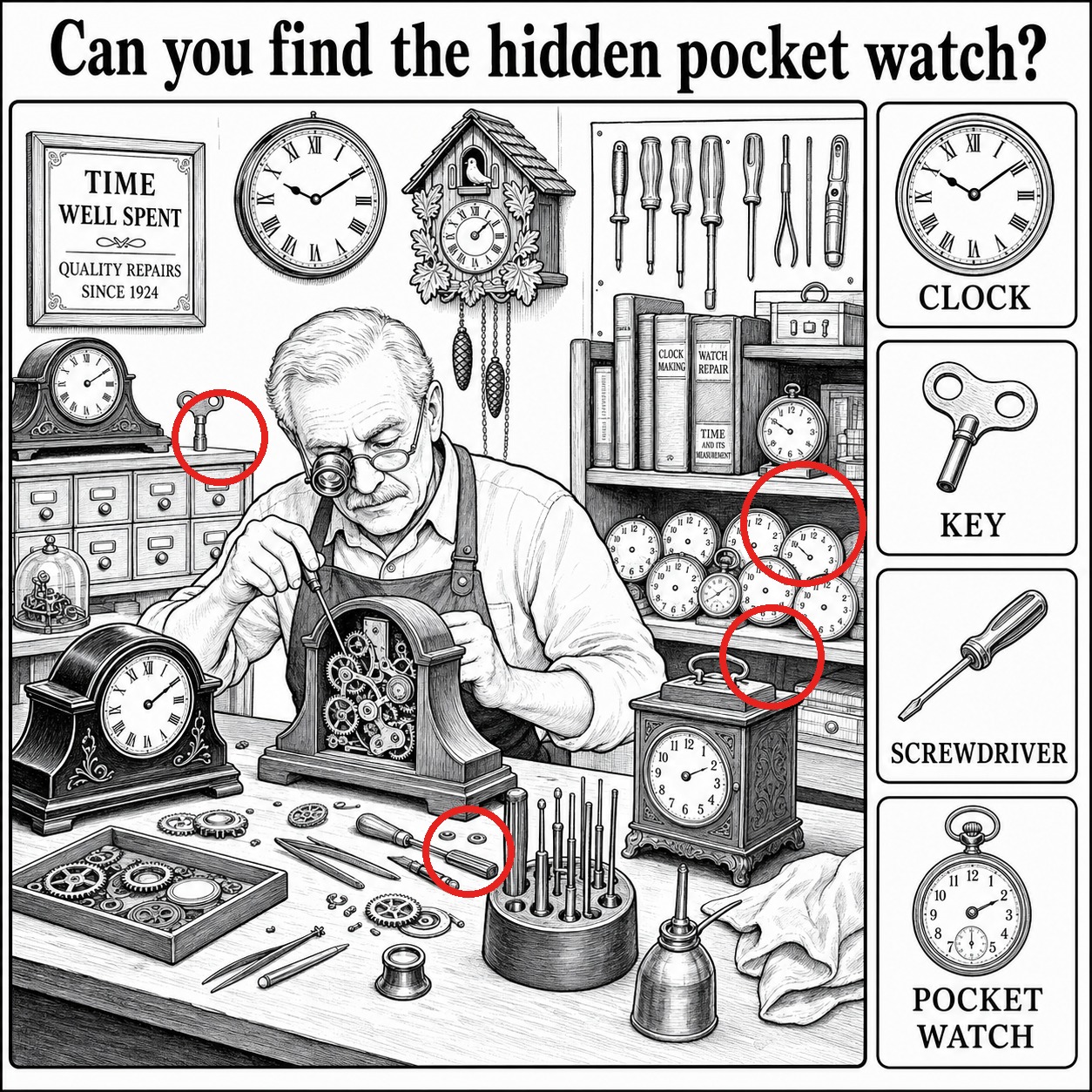 Can You Find the Hidden Pocket Watch? answer image