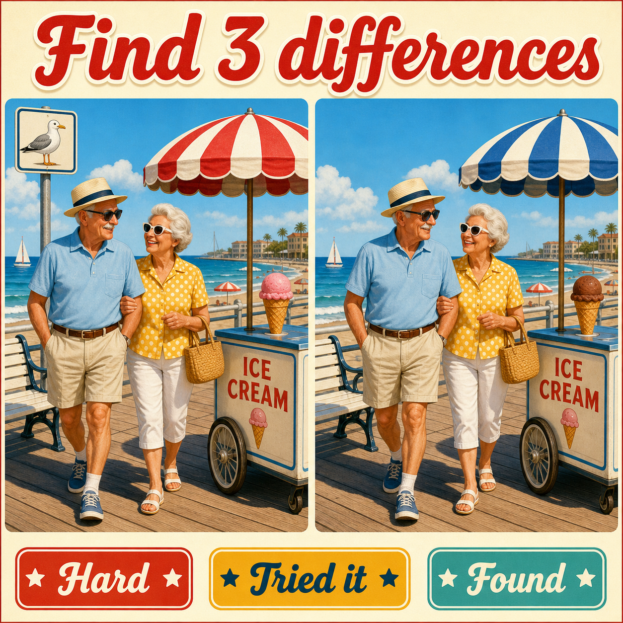 Find the 3 Differences: Beach Boardwalk Puzzle Answer