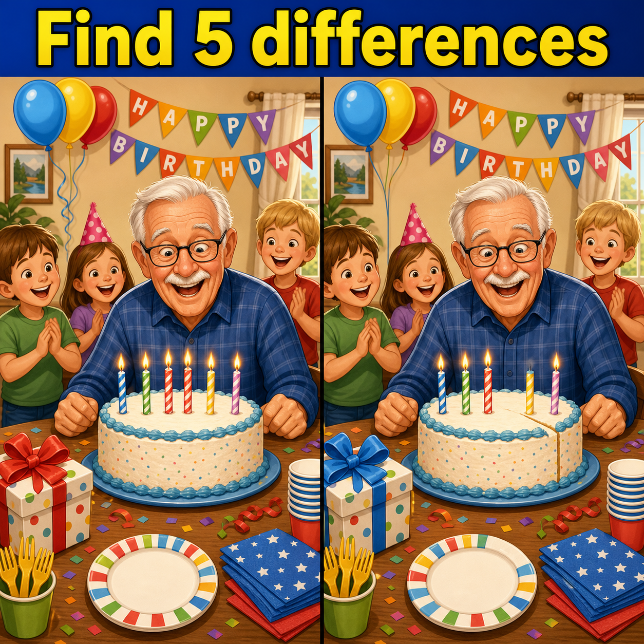 Find the 5 Differences: Birthday Party Puzzle Answer