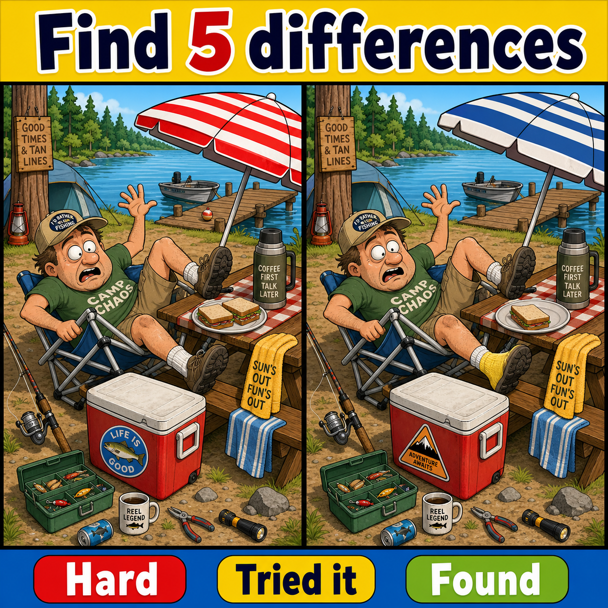 Find the 5 Differences: Funny Campground Puzzle Answer