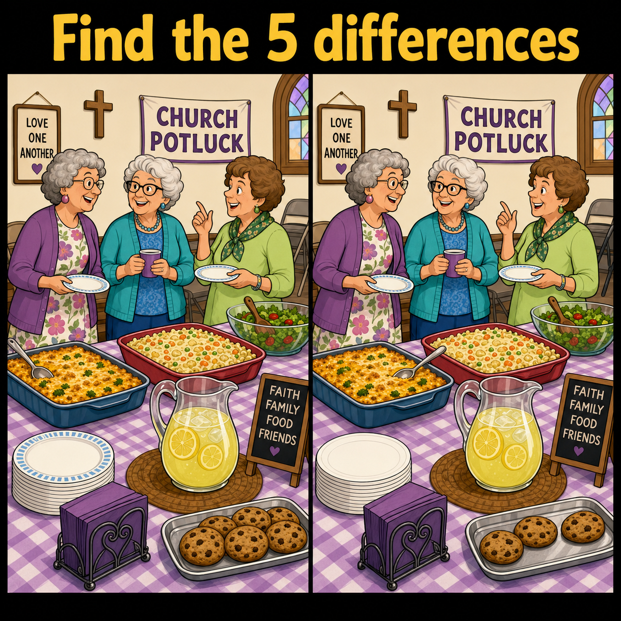Find the 5 Differences: Church Potluck Puzzle Answer