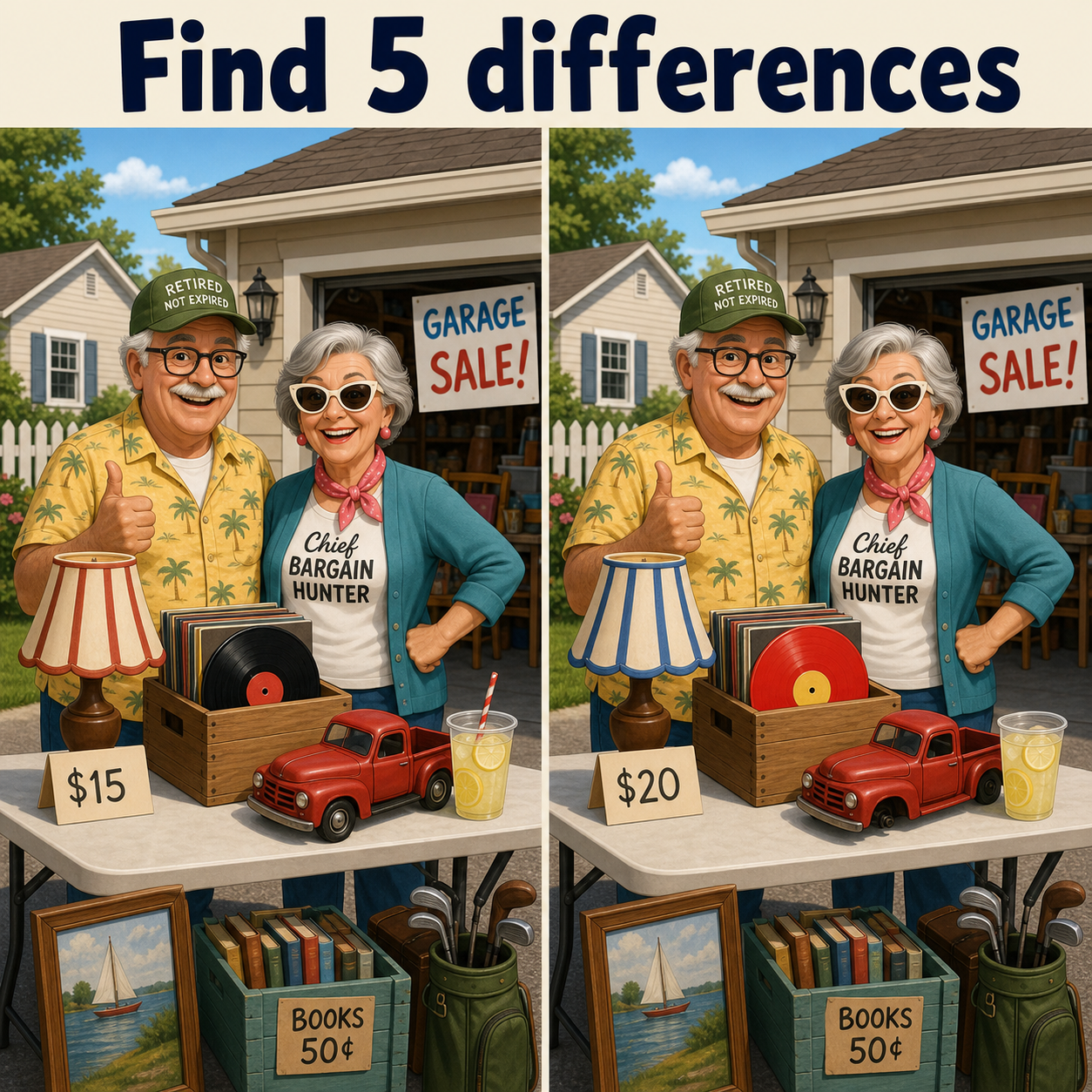 Find the 5 Differences: Garage Sale Puzzle Answer