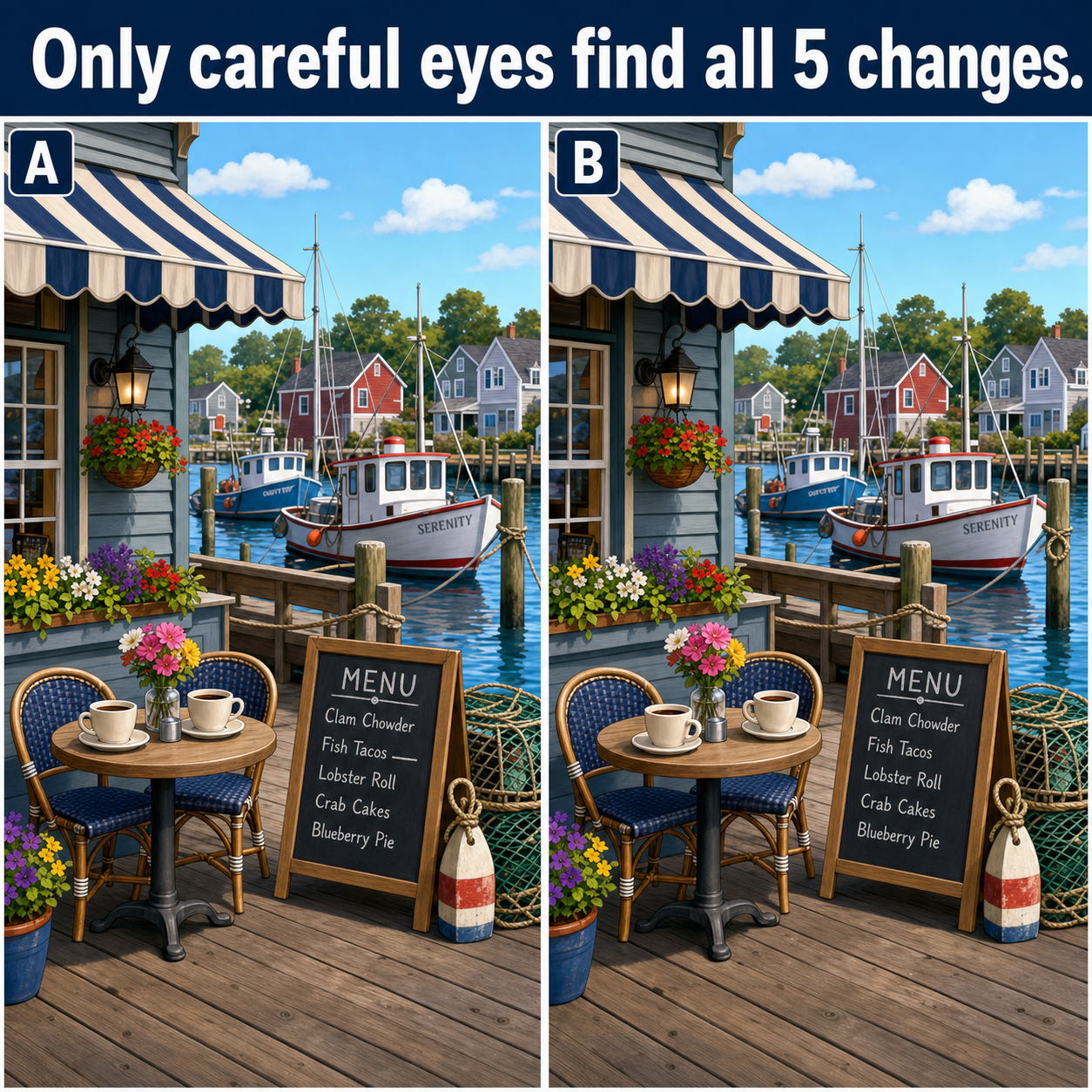 Find the 5 Differences: Harbor Cafe Puzzle Answer