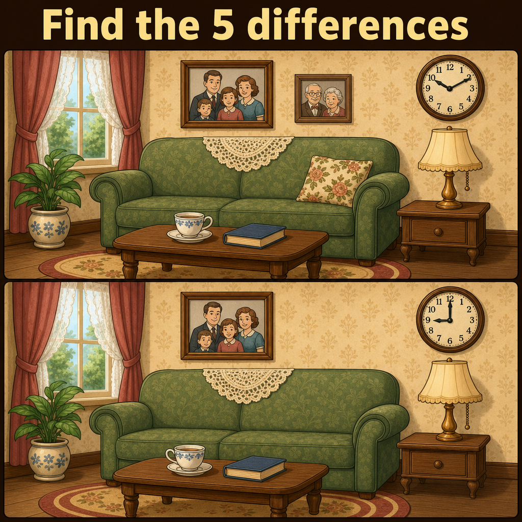 Find the 5 Differences: Living Room Puzzle Answer