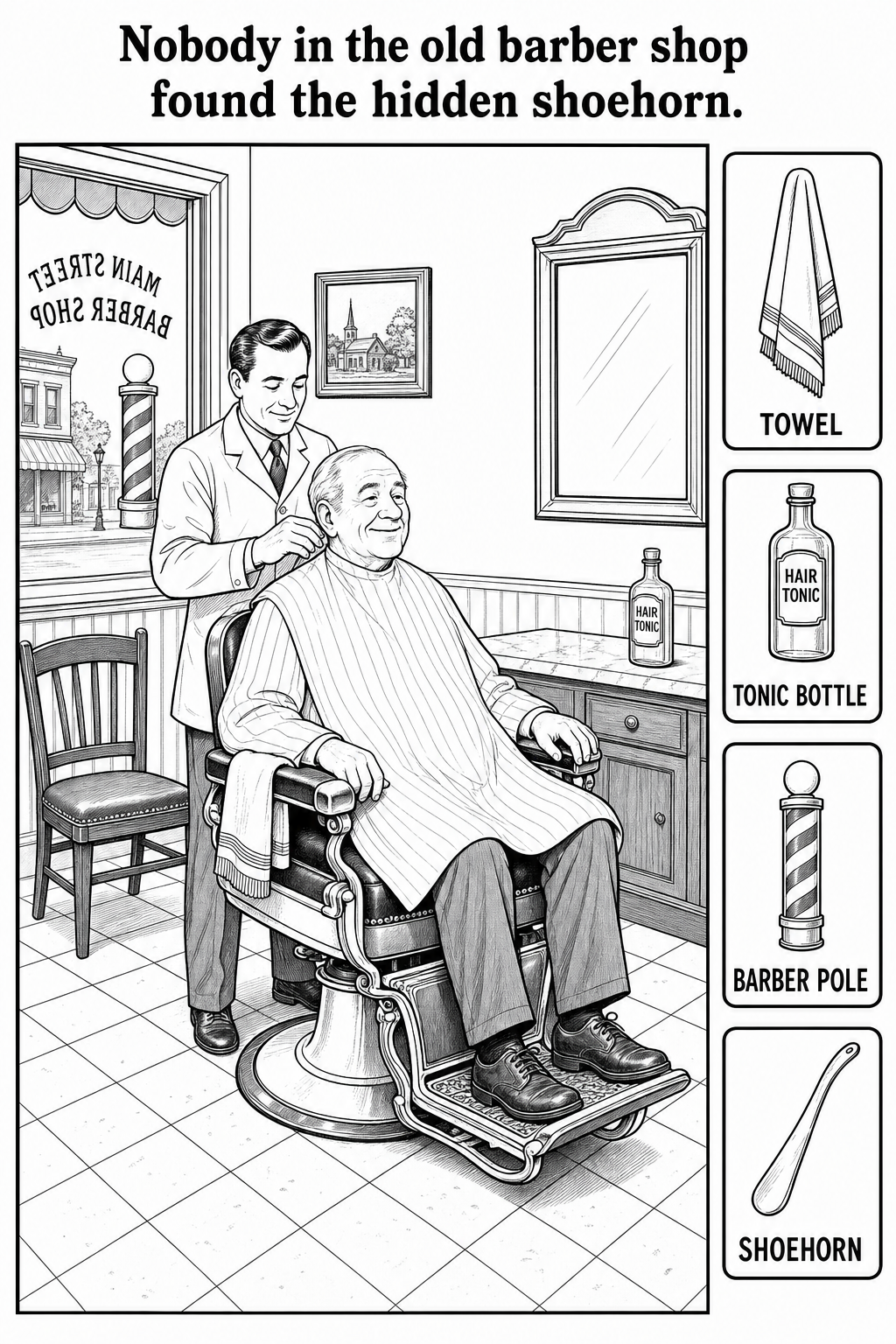 Can You Find the Hidden Shoehorn in the Old Barber Shop?