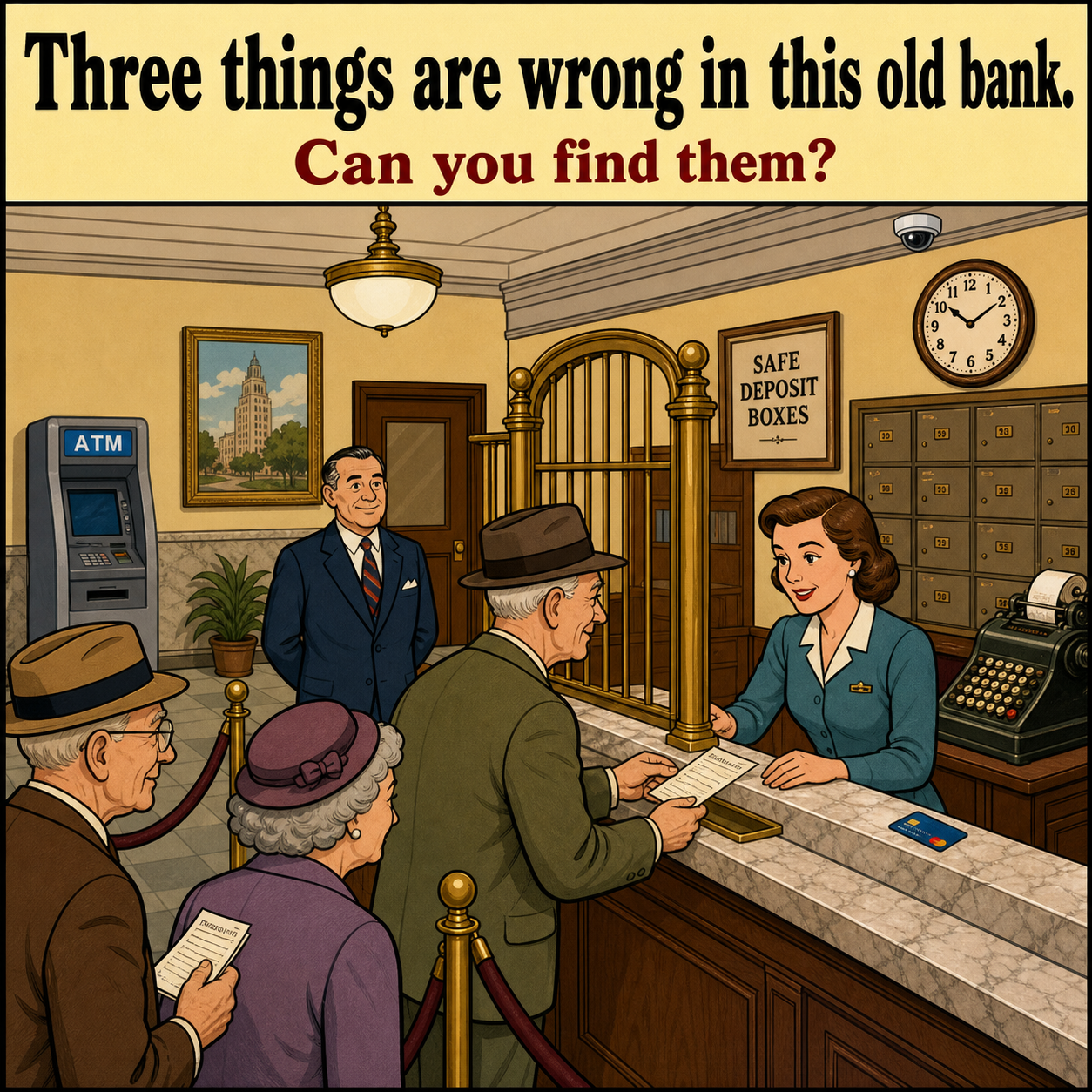 Three Things Are Wrong in This Old Bank: Answer