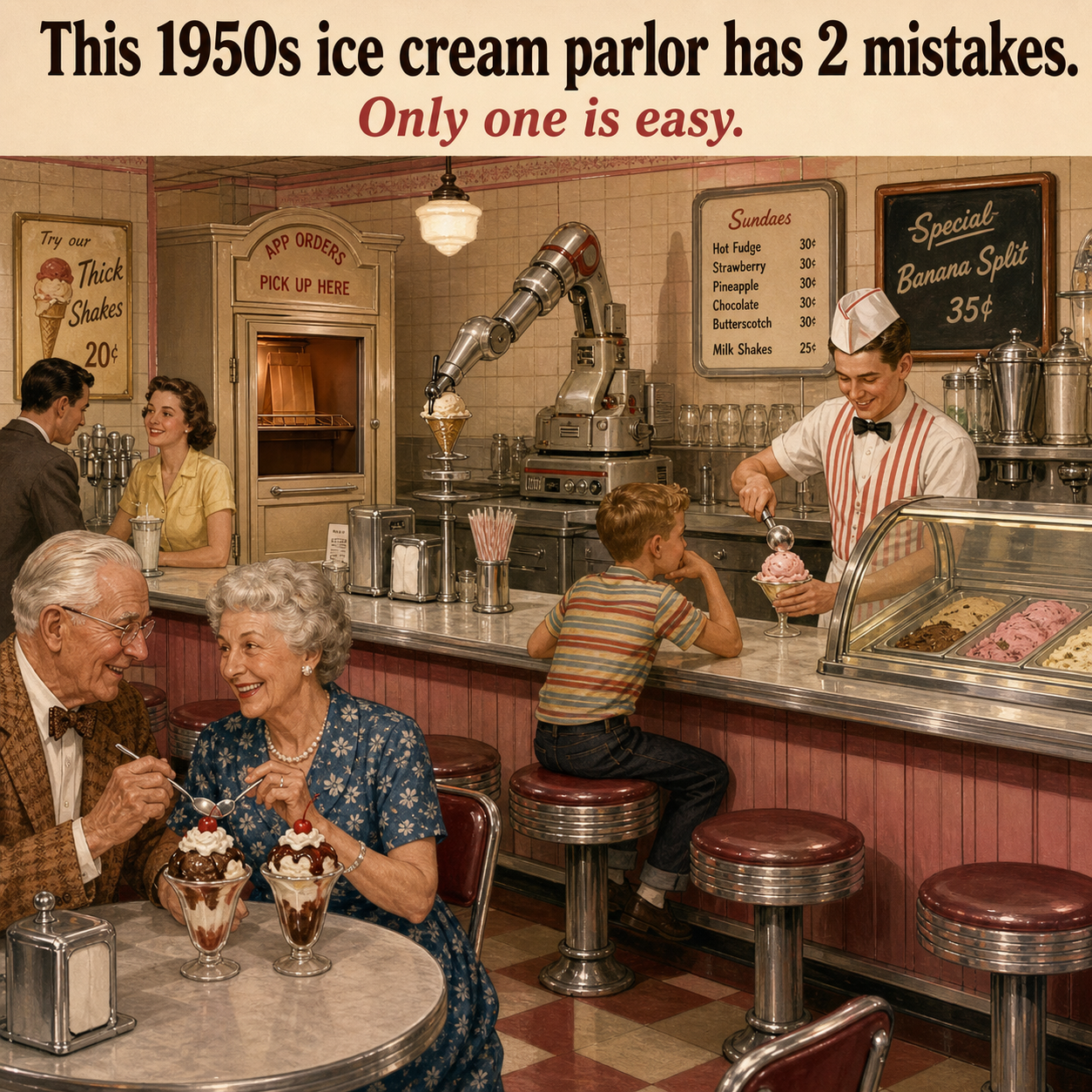 Two Things Are Wrong in This 1950s Ice Cream Parlor: Answer