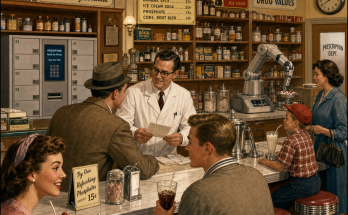 Two Things Are Wrong in This 1950s Pharmacy: Answer