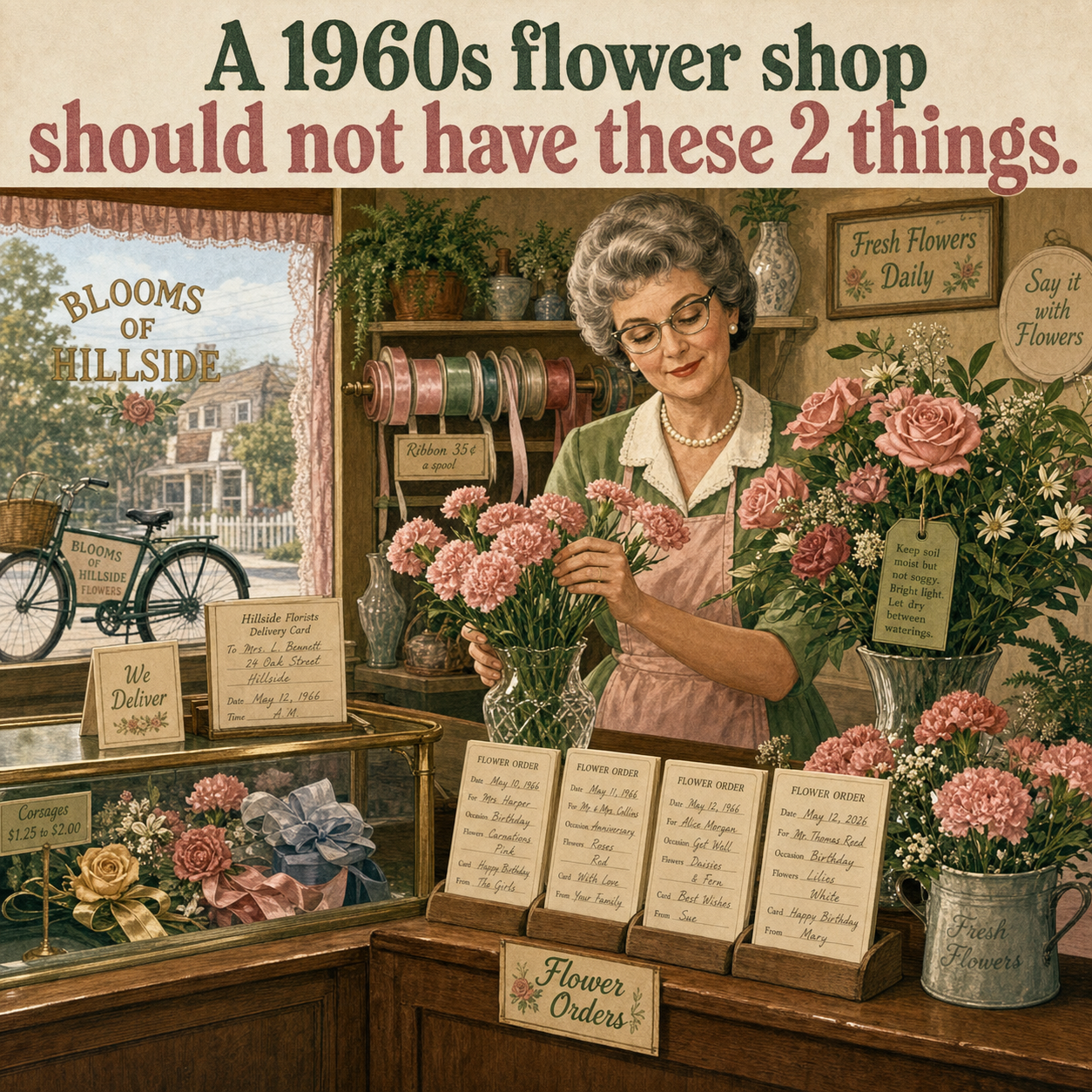 Two Things Are Wrong in This 1960s Flower Shop: Answer