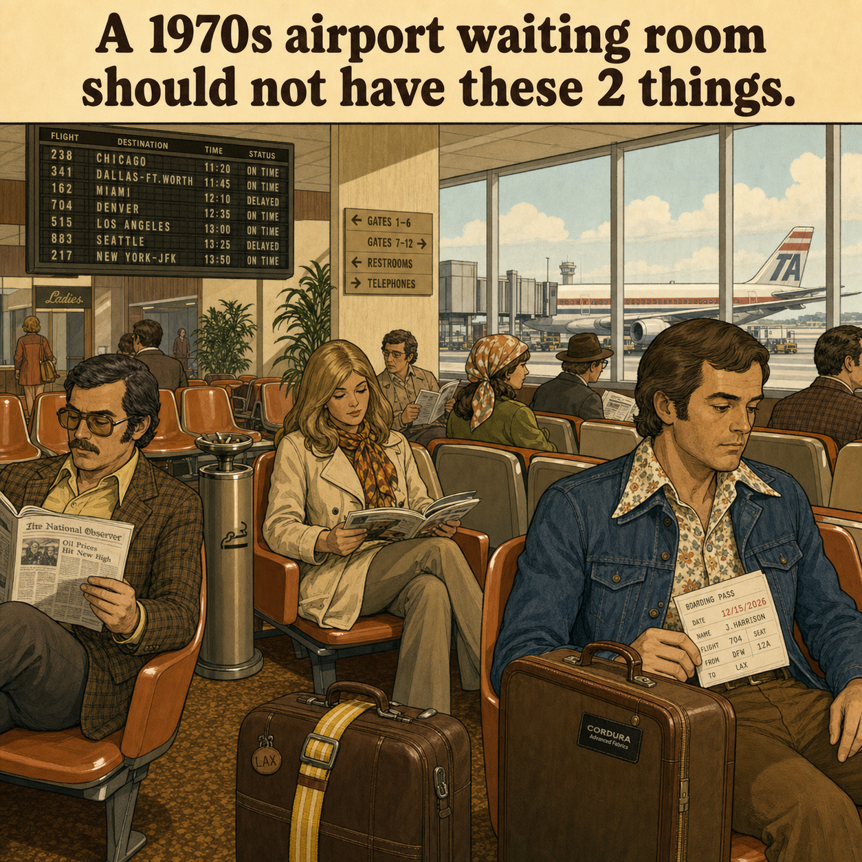 Two Things Are Wrong in This 1970s Airport Waiting Room: Answer