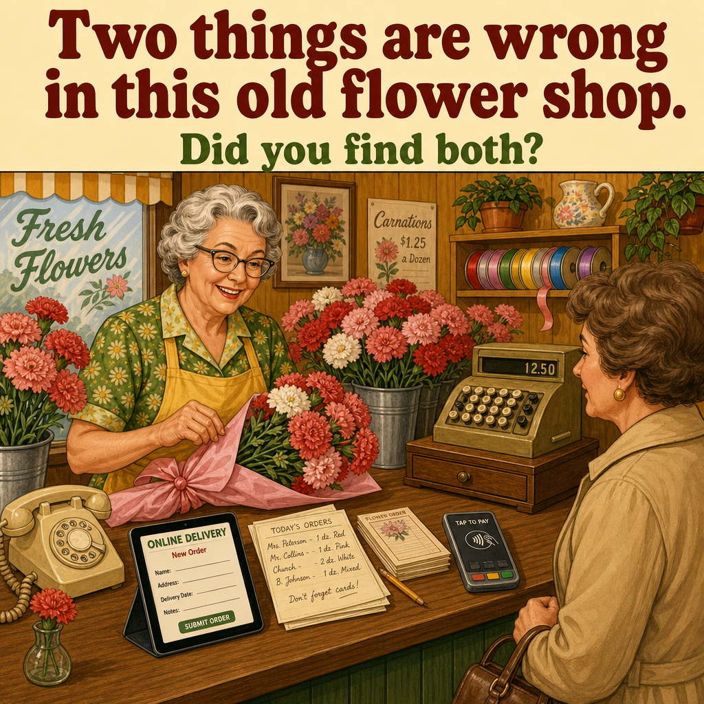 Two Things Are Wrong in This Old Flower Shop: Answer