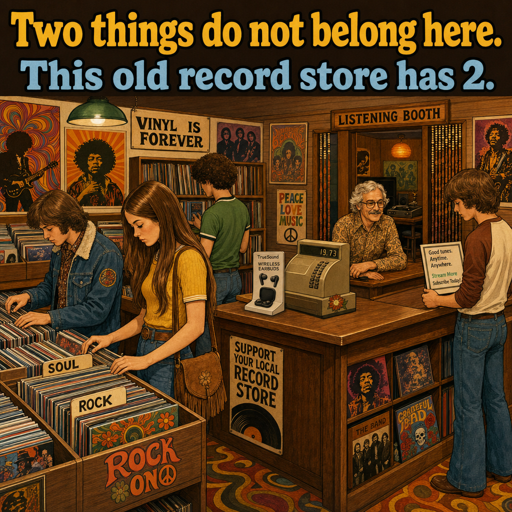 Two Things Are Wrong in This Old Record Store: Answer