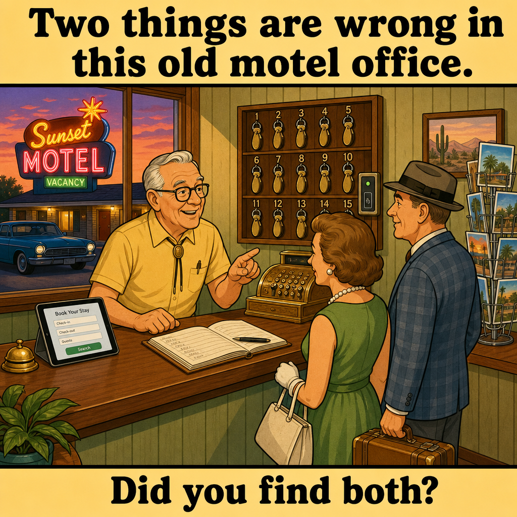 Two Things Are Wrong in This Old Motel Office: Answer