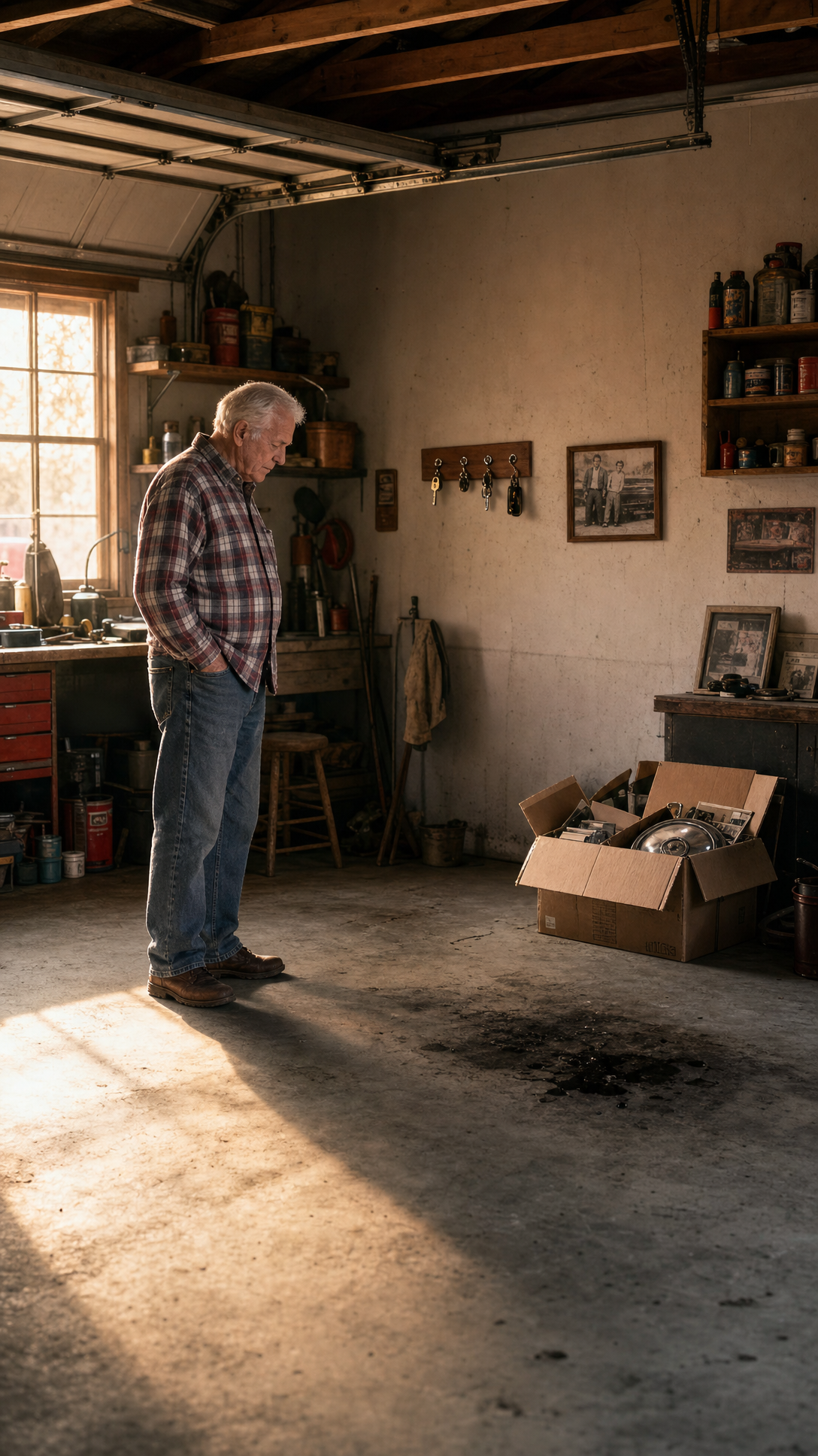 The quiet garage held the first clue: the missing key, the oil stain, and the memories Michael had not understood.
