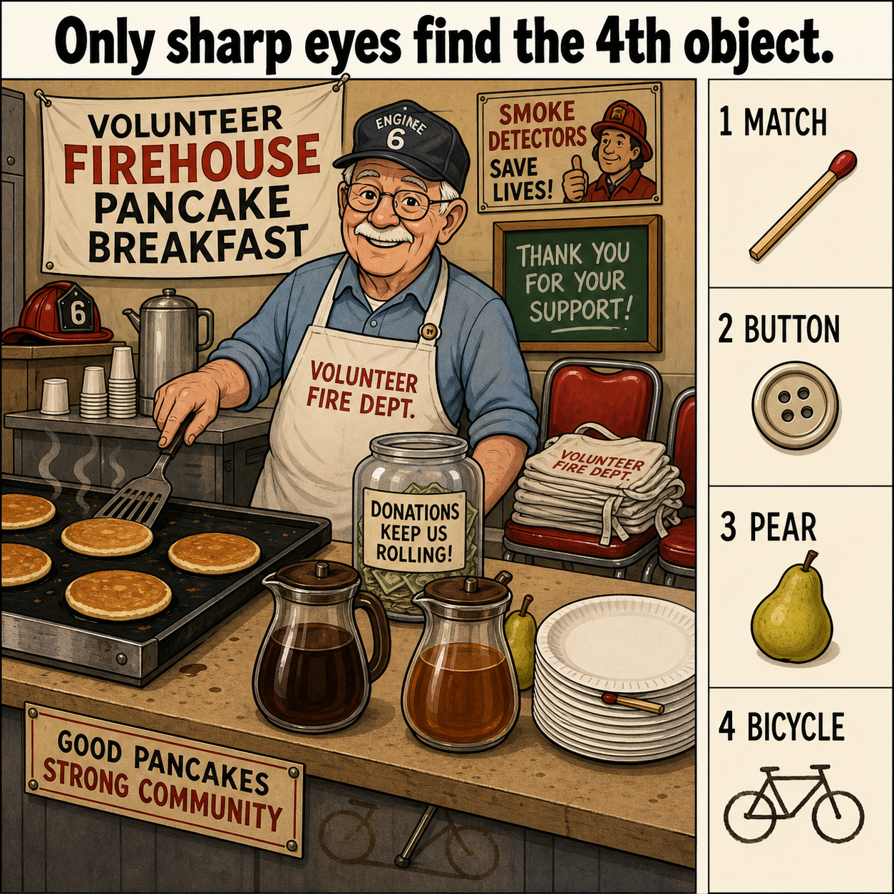 Can You Find All 4 Objects at the Firehouse Pancake Breakfast?