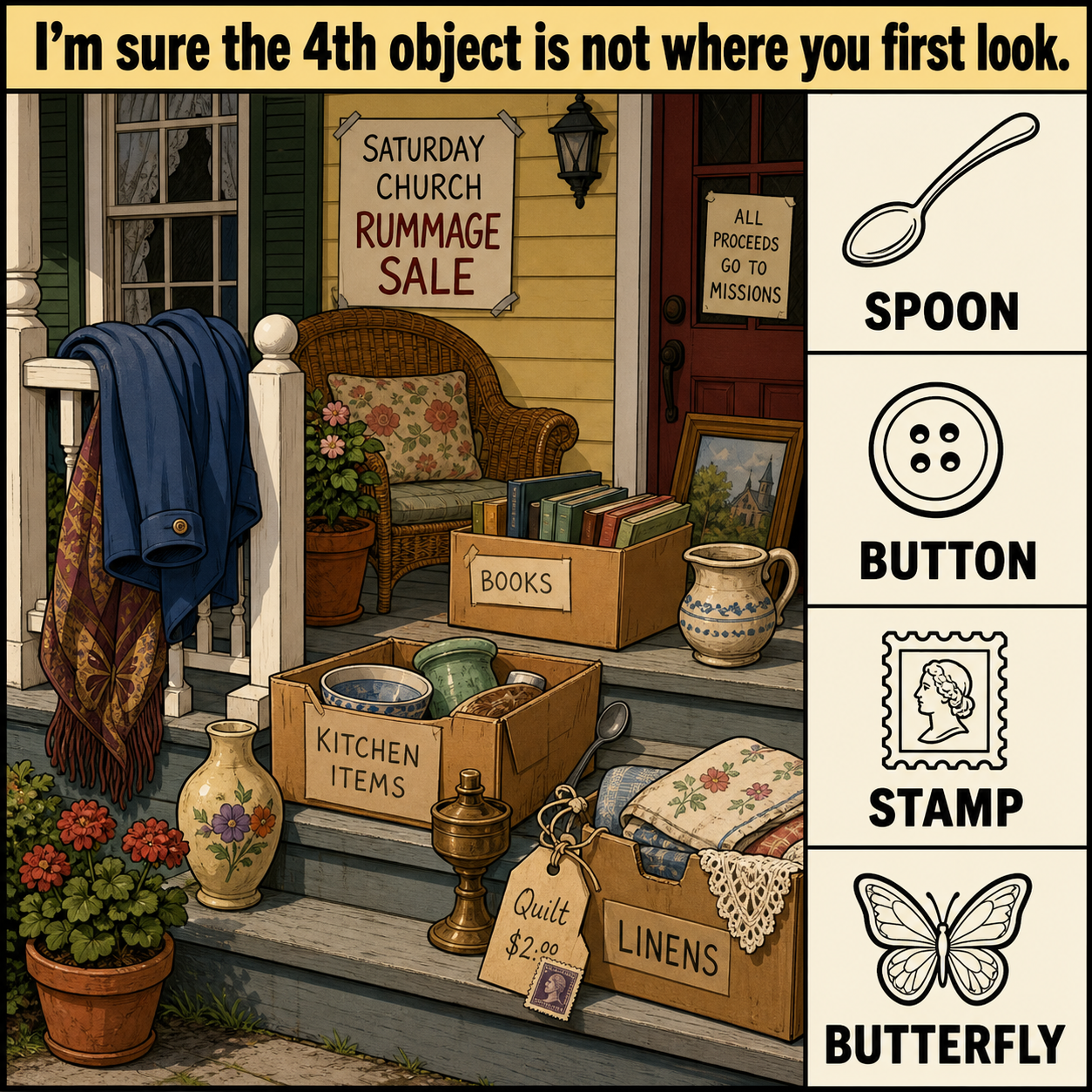 Can You Find All 4 Objects on the Rummage Sale Porch?