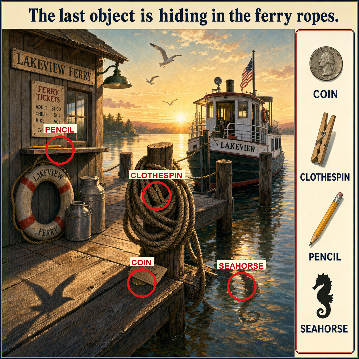 Answer: Four Hidden Objects at the Ferry Dock answer image