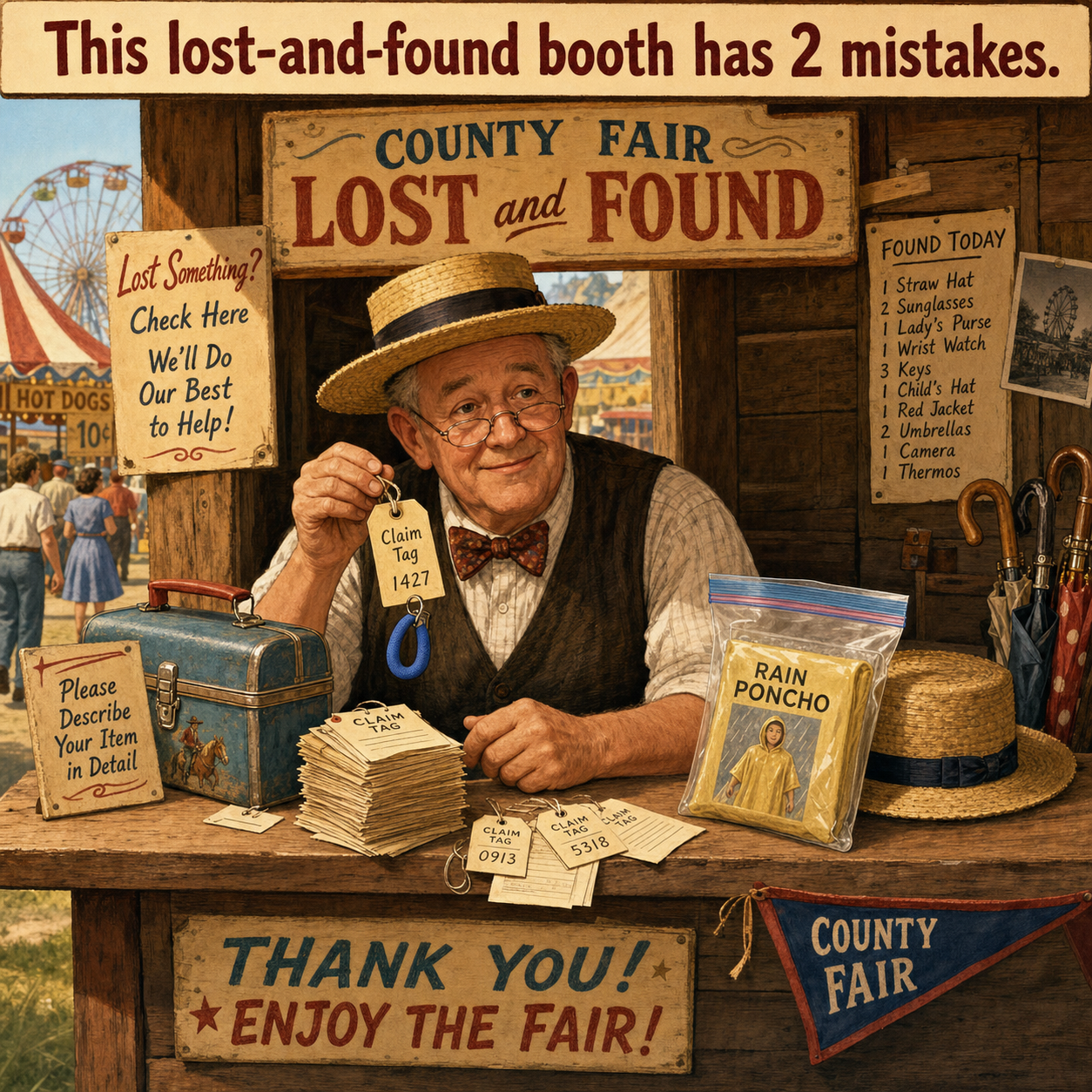 Two Mistakes at This Lost-and-Found Booth: Answer