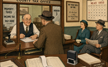 Two Things Feel Wrong at This 1950s Tax Office: Answer