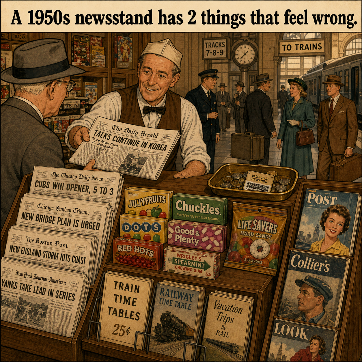 Two Things Feel Wrong at This 1950s Newsstand: Answer