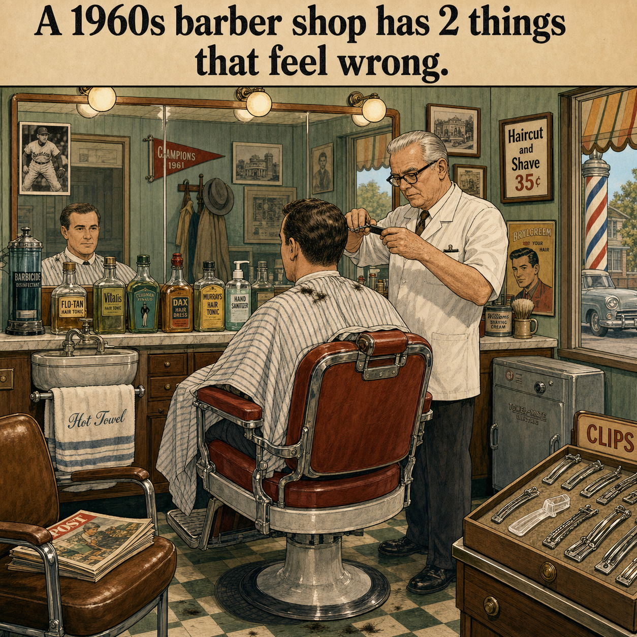 Two Things Feel Wrong in This 1960s Barber Shop: Answer