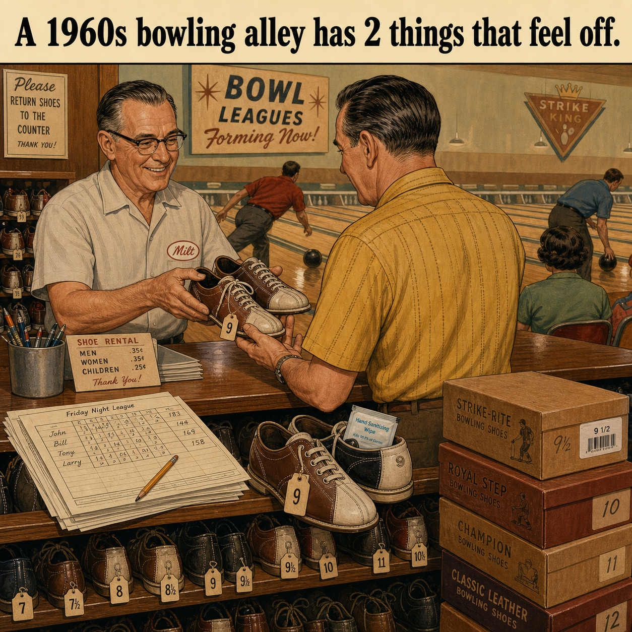 Two Things Feel Off in This 1960s Bowling Alley: Answer