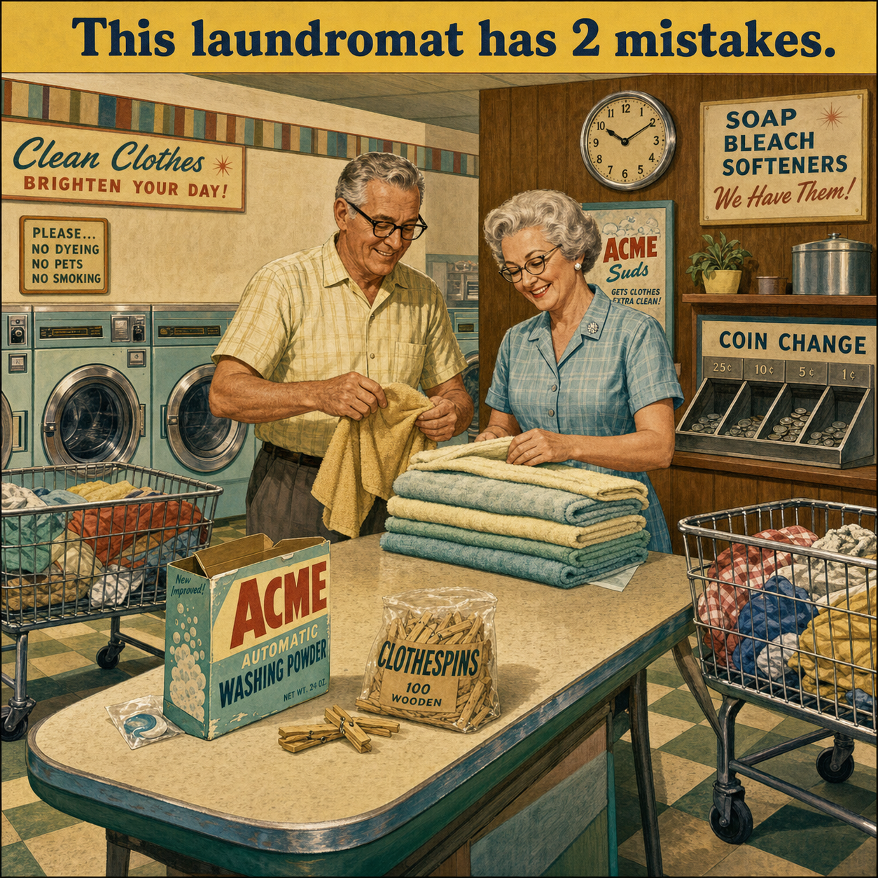Two Mistakes in This 1960s Laundromat: Answer