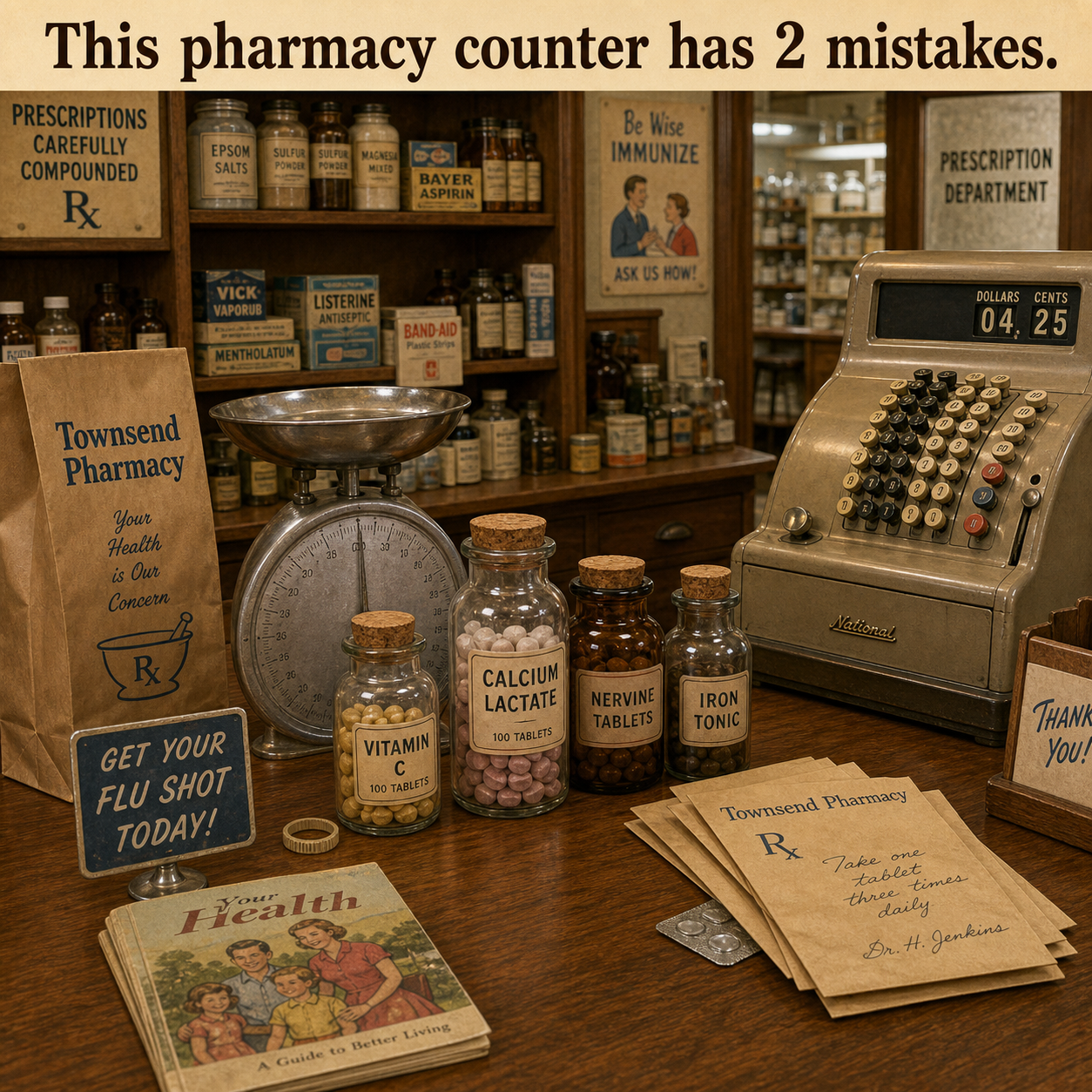 Two Mistakes at This 1960s Pharmacy Counter: Answer