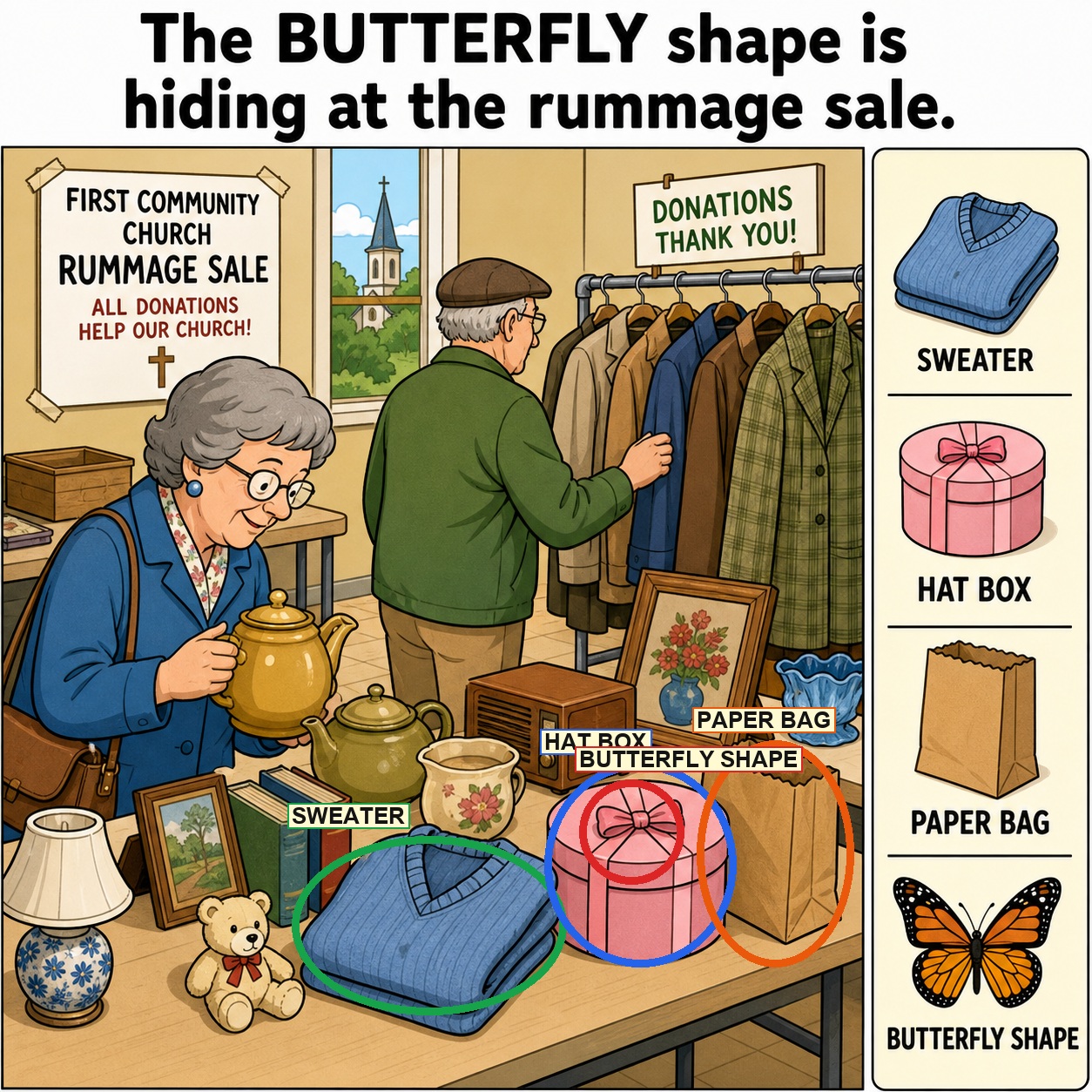 Can You Find the Butterfly Shape at the Rummage Sale? answer image