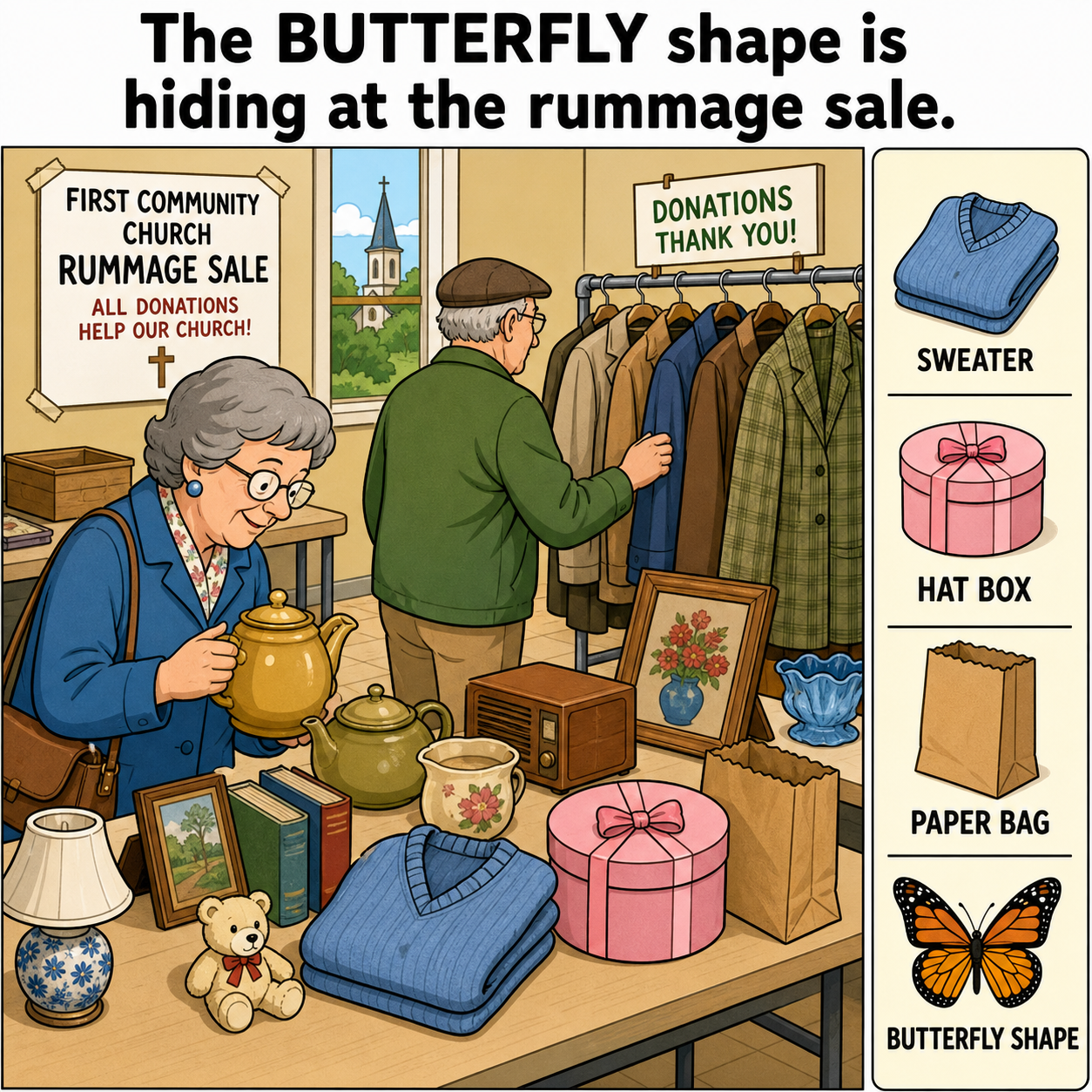 Can You Find the Butterfly Shape at the Rummage Sale?