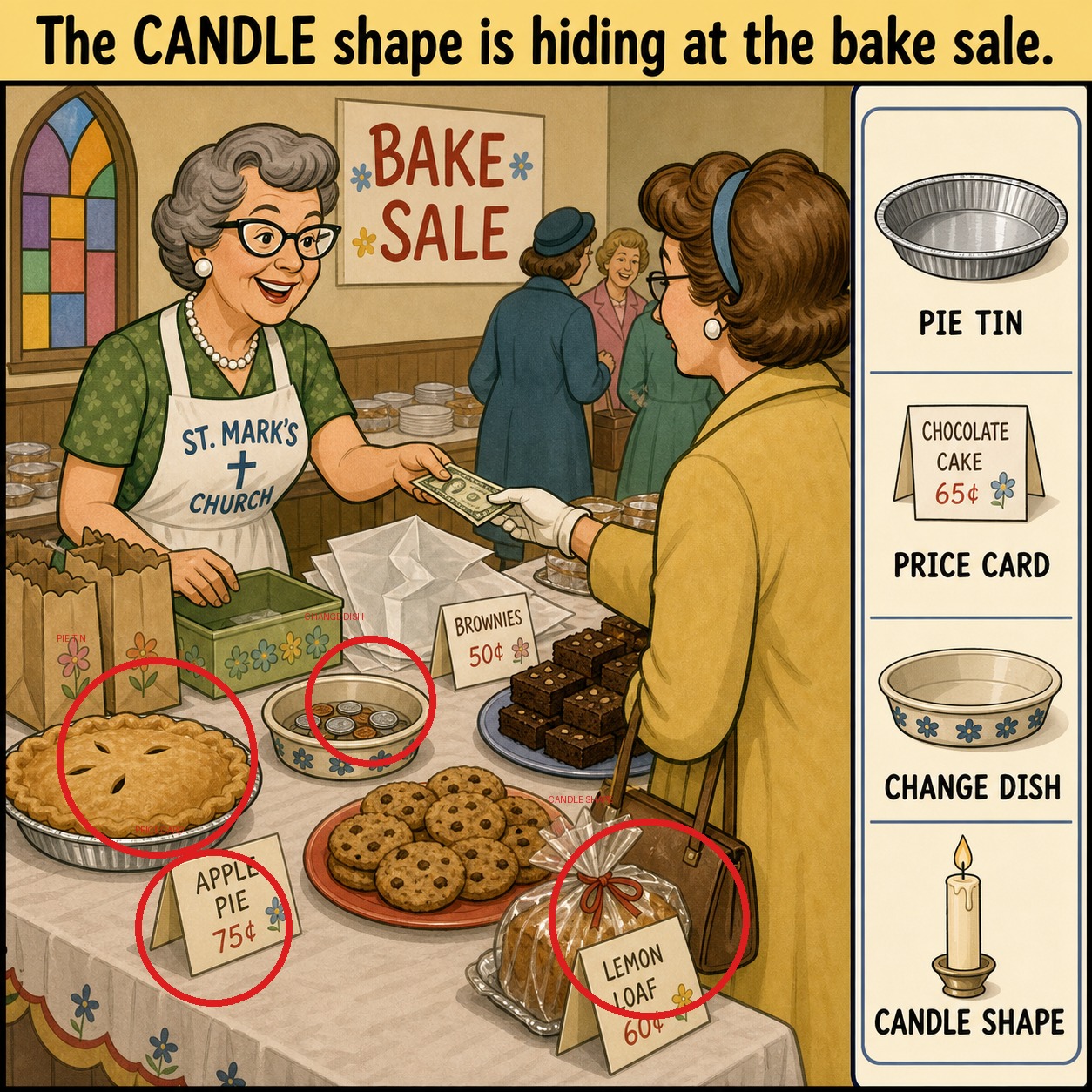 Can You Find the Candle Shape at the Bake Sale? answer image