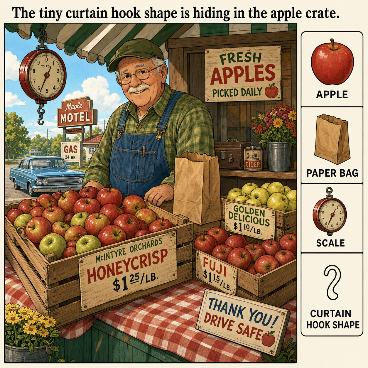 Can You Find the Curtain Hook Shape in the Apple Crate?