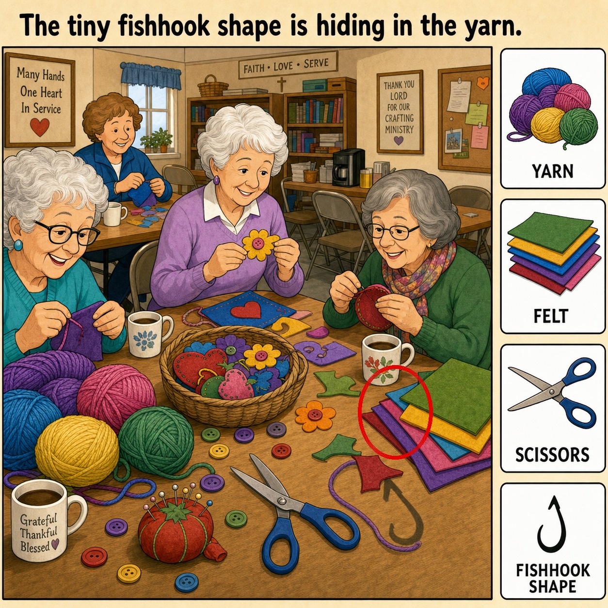Can You Find the Fishhook Shape in the Yarn? answer image