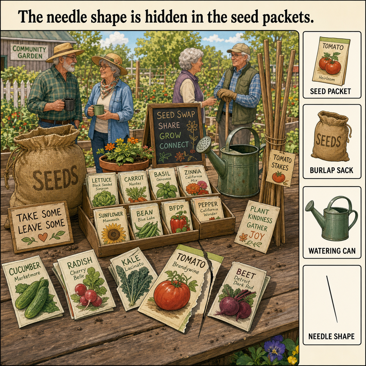 Can You Find the Needle Shape in the Seed Packets?