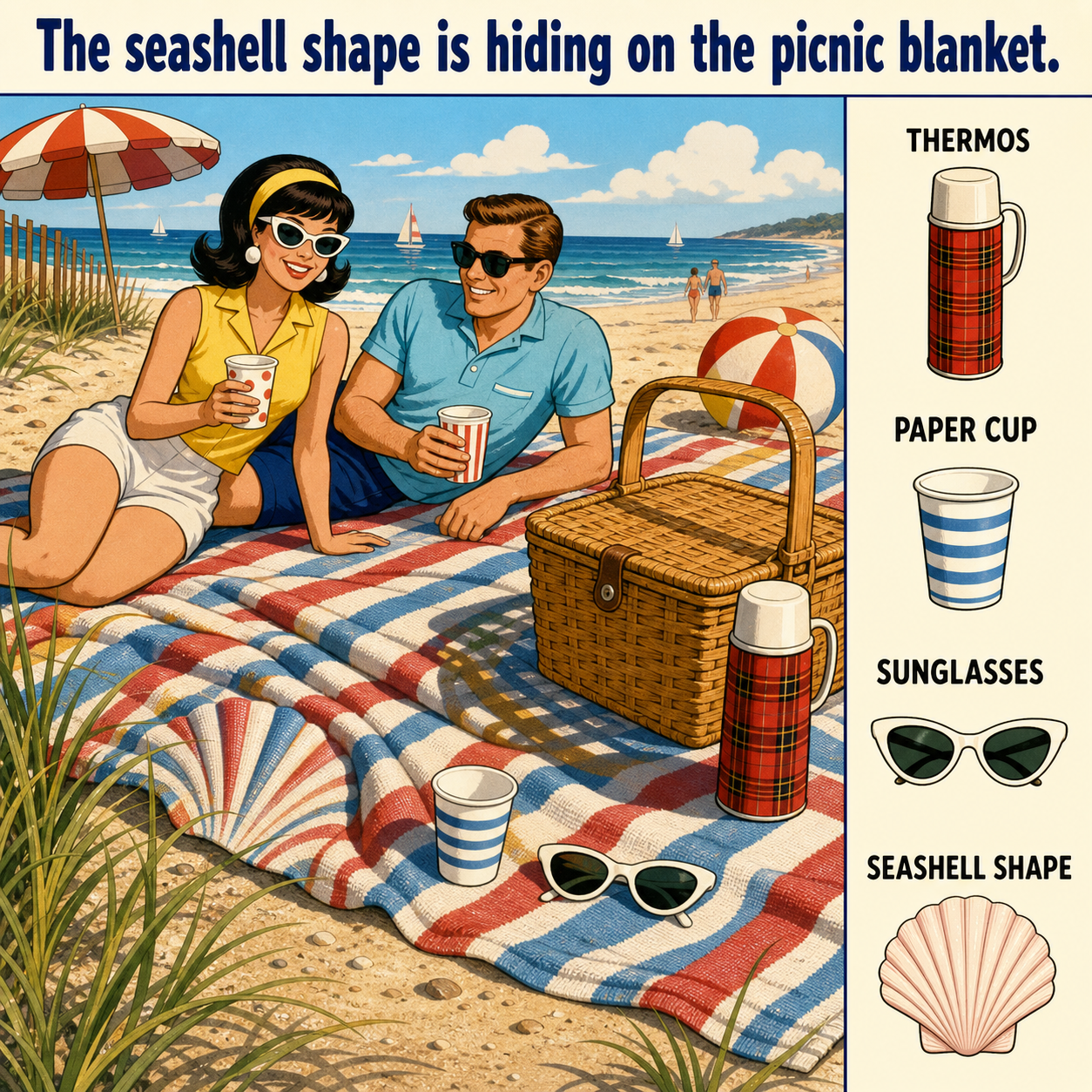 Can You Find the Seashell Shape on the Picnic Blanket?