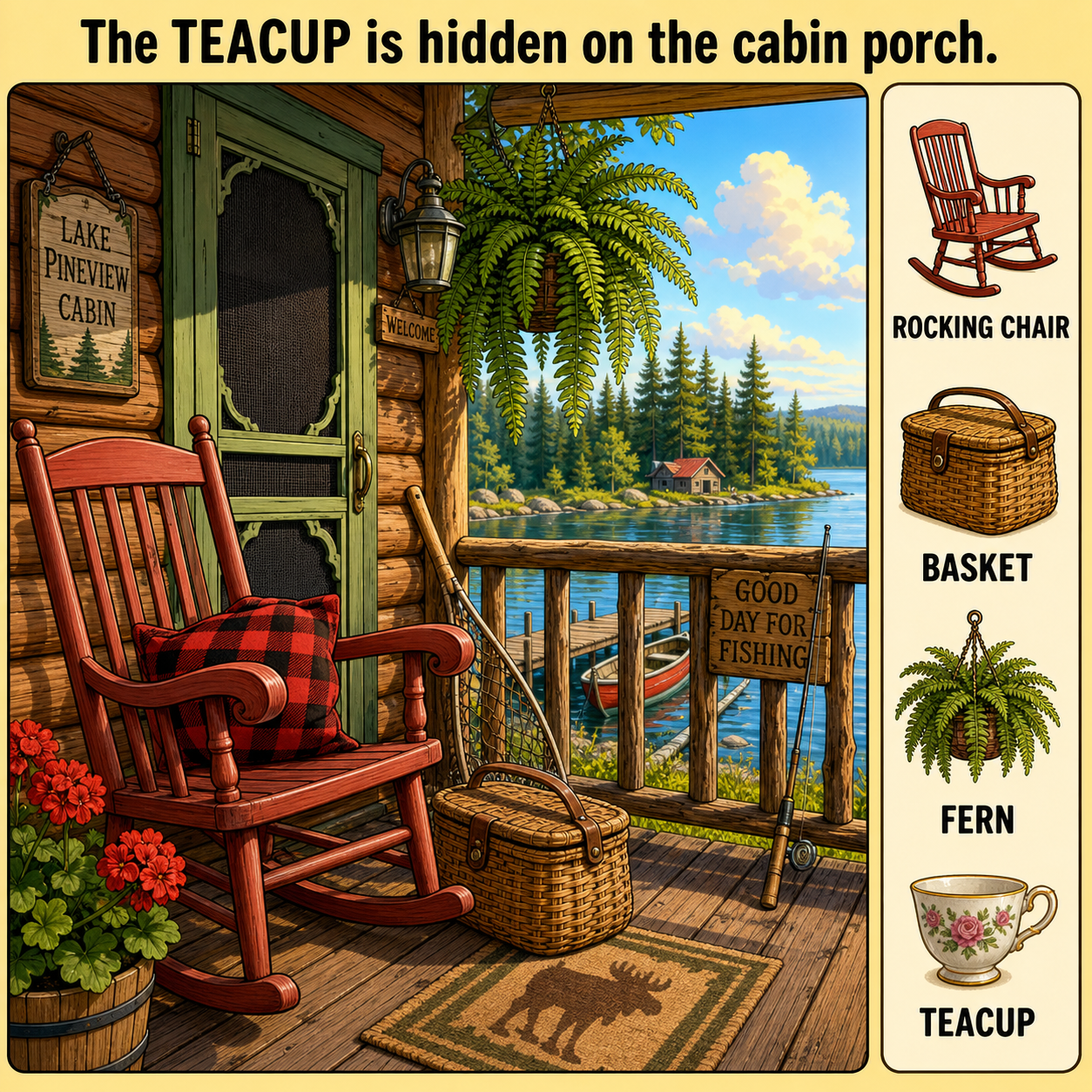 Can You Find the Teacup on the Cabin Porch?
