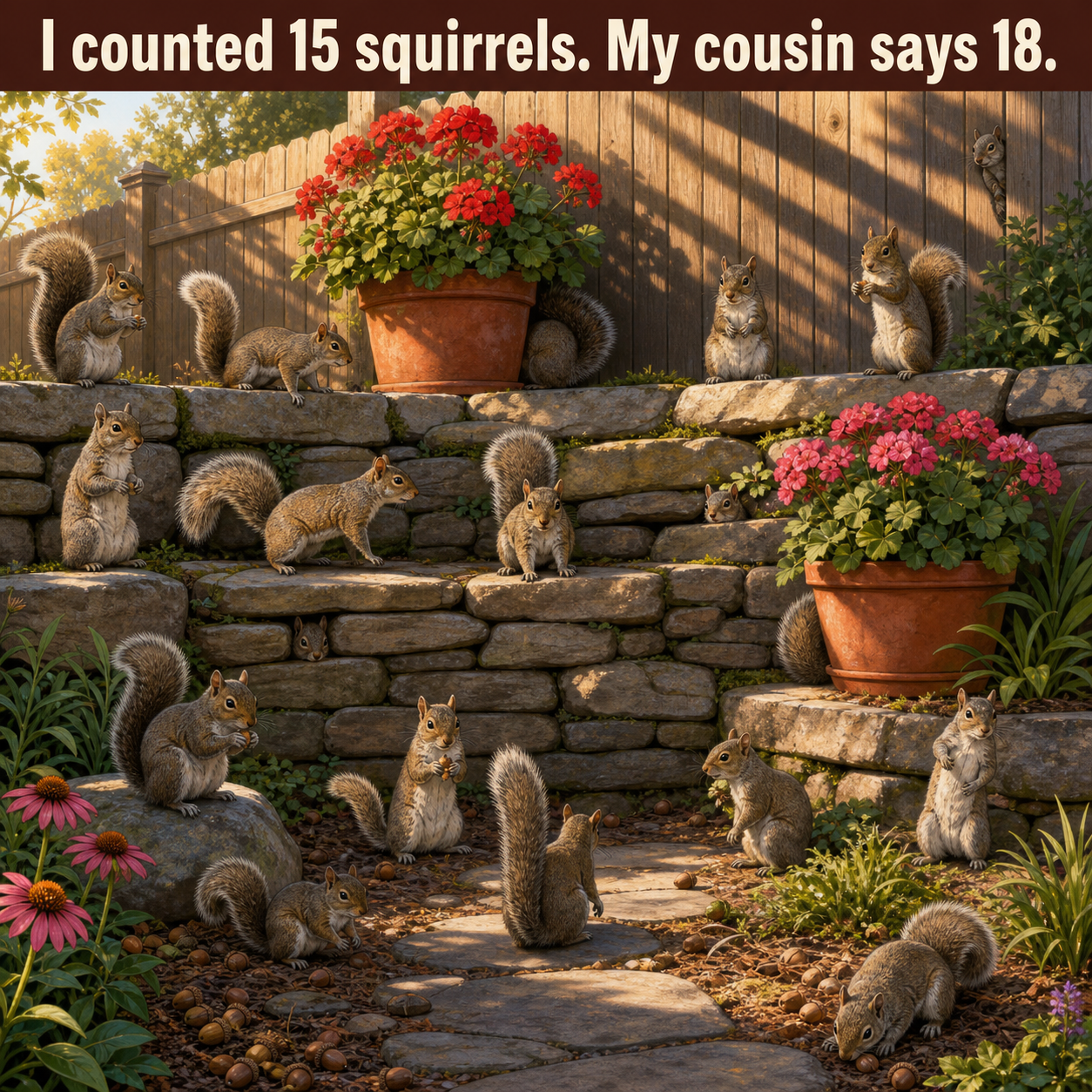How Many Squirrels Are on the Garden Wall? Answer