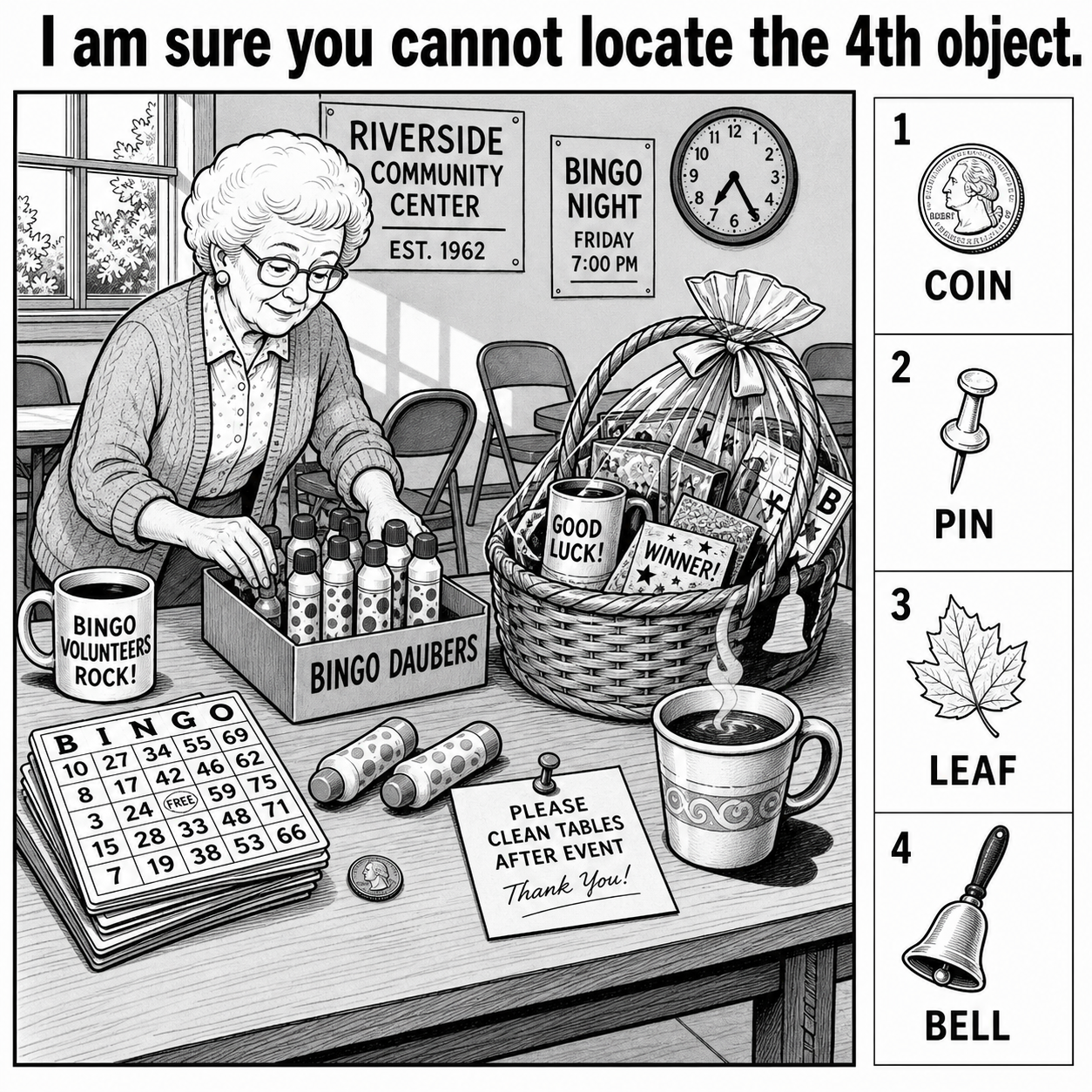 Can You Locate All 4 Objects at the Bingo Table?