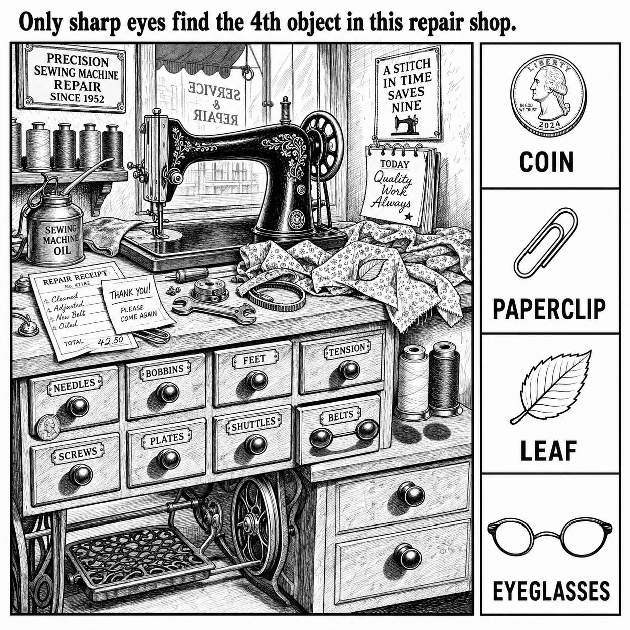 Can You Find All 4 Objects in the Sewing Machine Shop?